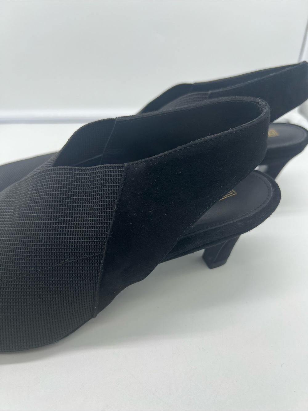 NWT TOTEME The Mid-Heel Black Elastic Suede Trim Square Toe Slingback Pumps 37 - Picture 12 of 17